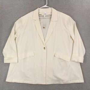 Wynne Collection Blazer Womens Size 2X Ivory Rayon Linen Spandex Blend NEW